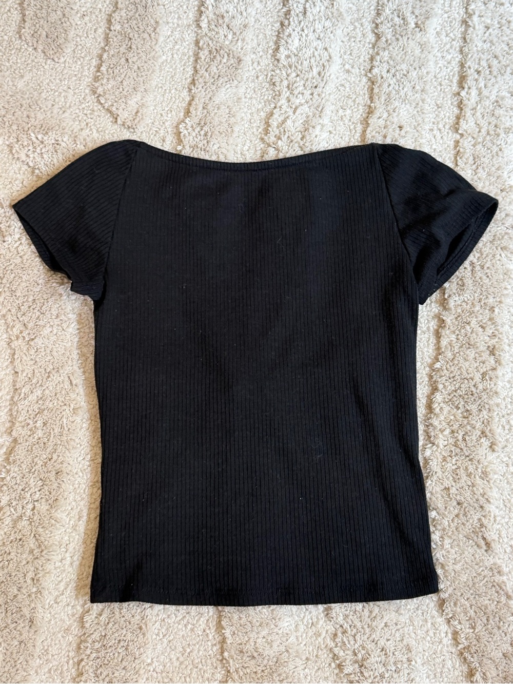 Urban Outfitters Black Ribbed Square-Neck Short Sleeve Top
